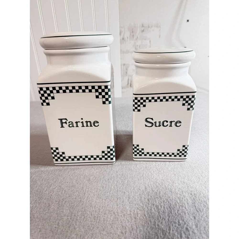 Vintage French Farine & Sucre Storage Jar – Ceramic Flour & Sugar Canister